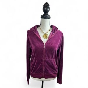 Juicy Couture Y2K Velour Zip Up Hoodie Magenta Purple Size M